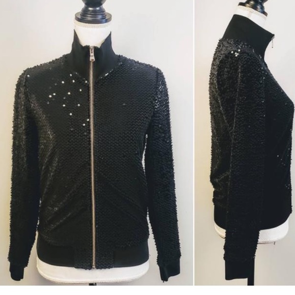 TROUVE Black ALL OVER SEQUINS Bomber Jacket Zipper M - Picture 15 of 16